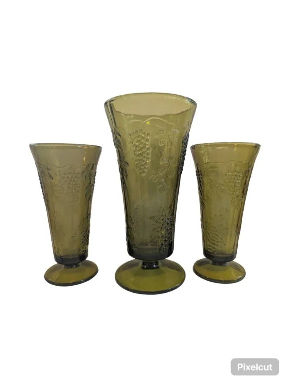 Set of 3 Vintage Green Harvest Grape Glass Vases 60s 70s Colony Flower Decor
